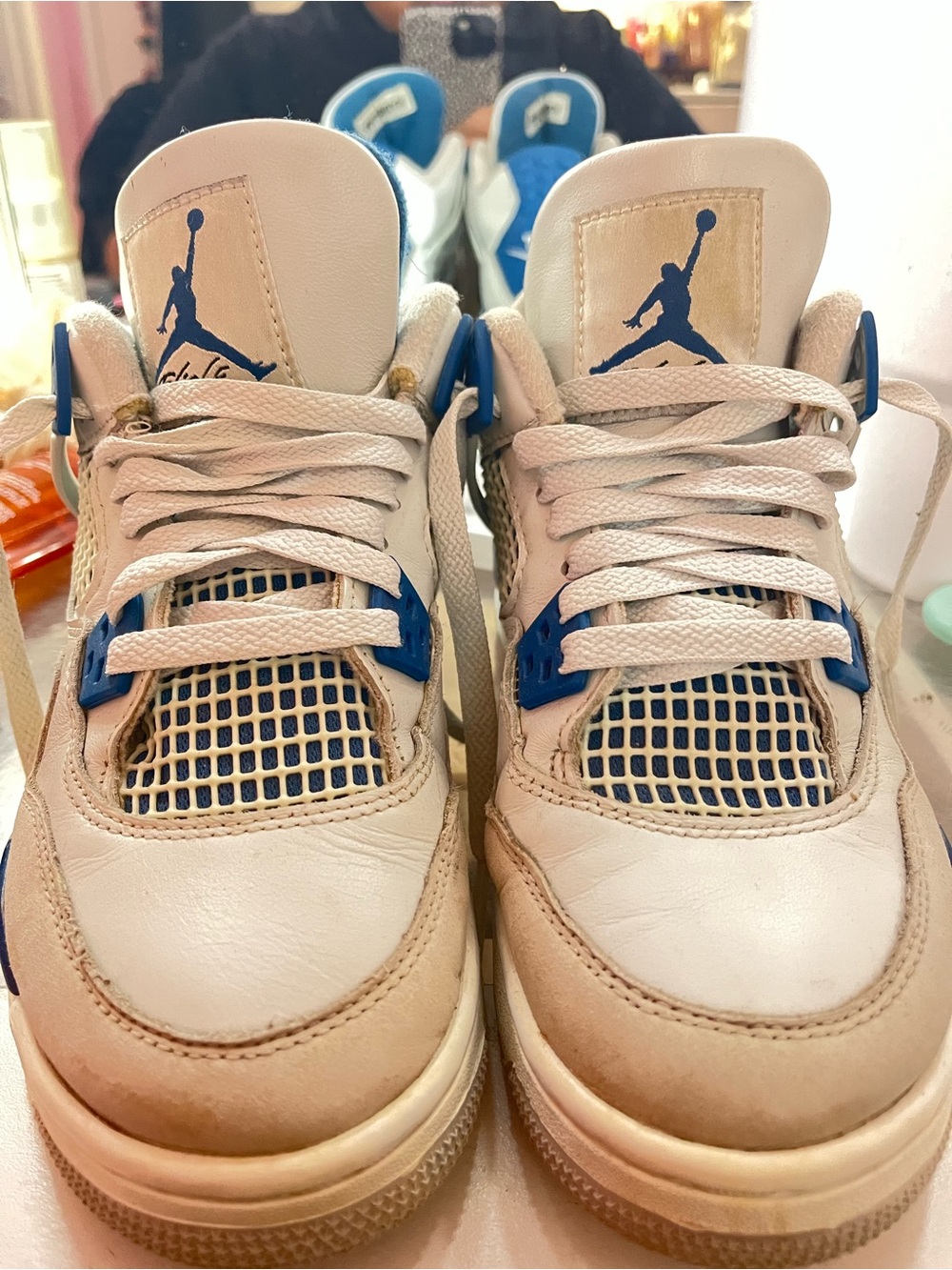 Jordan Kids White and Blue Retro Basketball Sneakers